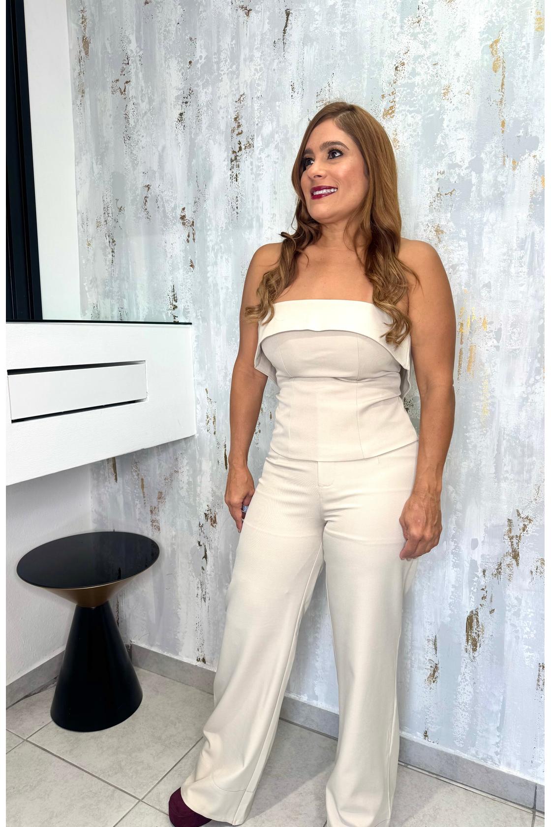 Strapless Wide Leg Pants Set